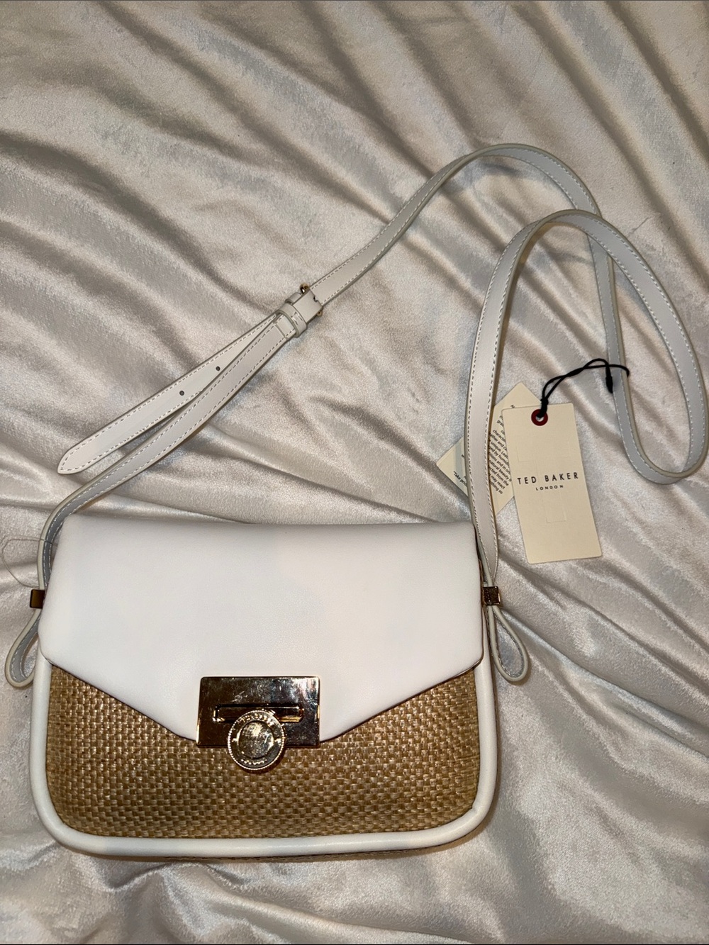 Ted Baker White and Natural Woven Crossbody with Gold Accent